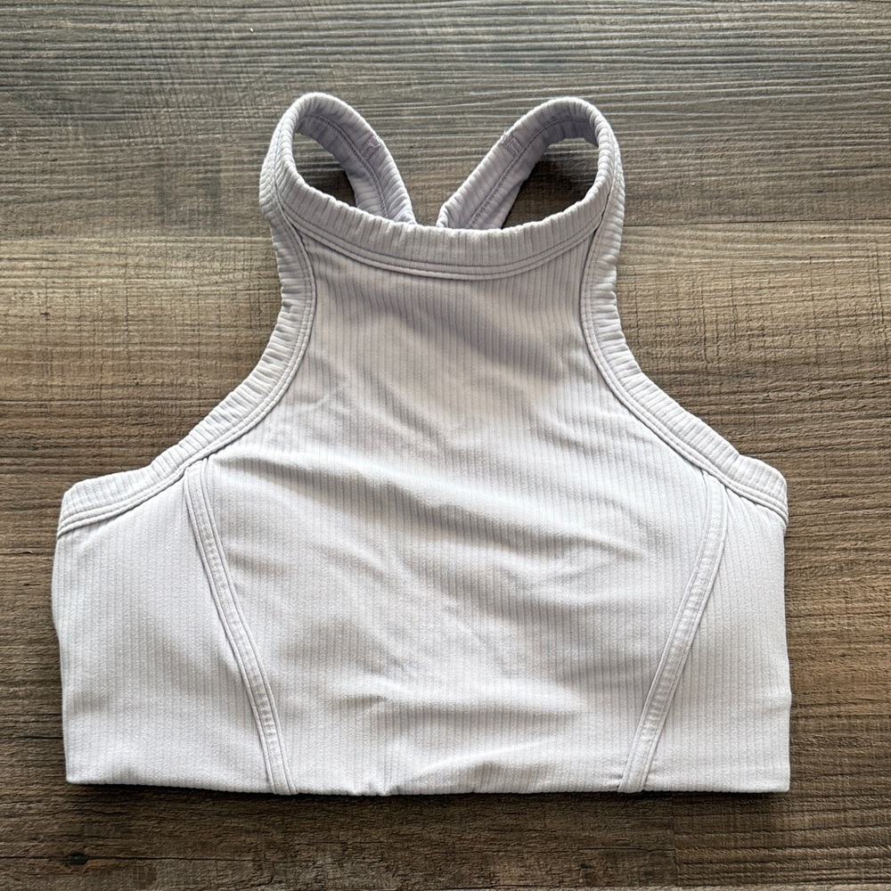 Light Purple Ribbed High Neck Sports Bra